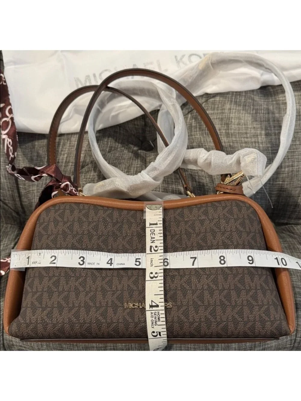 Michael Kors Bag Jet Set Signature Brown Leather Satchel Crossbody